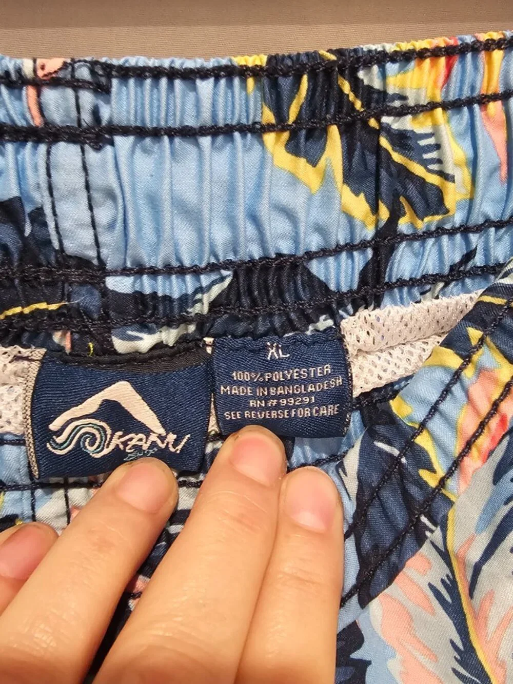 Kanu Surf Men's XL Blue Hawaiian Swim Trunks Board Shorts Elastic Waist Pocket
